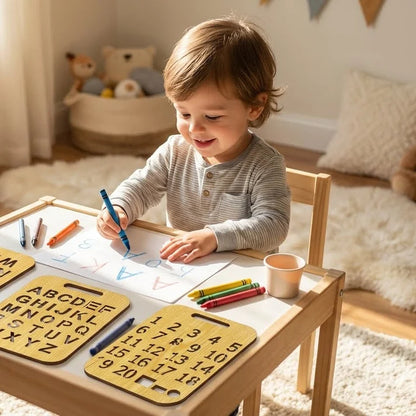 Early Learning Wooden Stencil Board Set – ABC, Numbers &amp; Alifbey (Pack of 3)