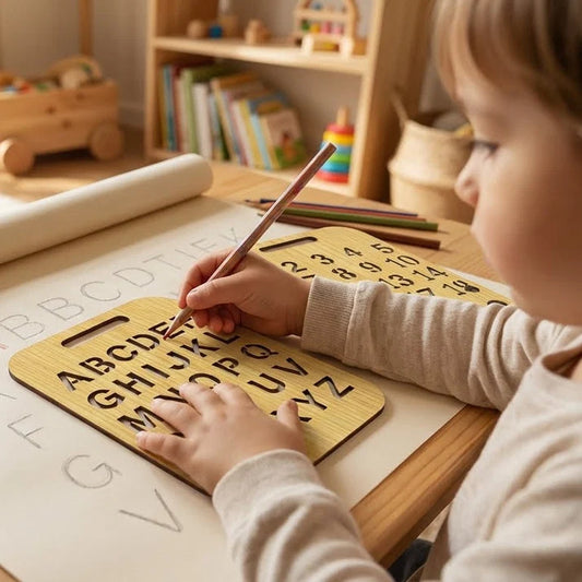 Early Learning Wooden Stencil Board Set – ABC, Numbers &amp; Alifbey (Pack of 3)