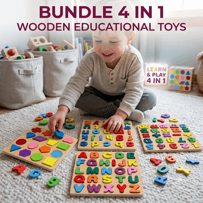 Early Educational Wooden Colorful 3D Learning Board (Sharp your kids Thinking Skills) 4 in 1 Bundle