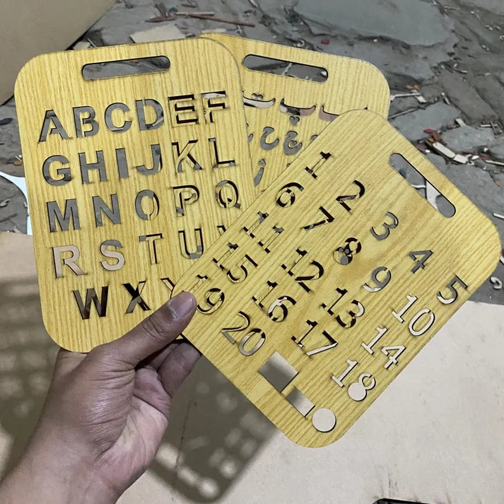 Early Learning Wooden Stencil Board Set – ABC, Numbers &amp; Alifbey (Pack of 3)