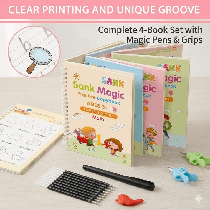 Improve Child's Handwritting with Sank Magic Book (4 books + Magic Pen & refills)